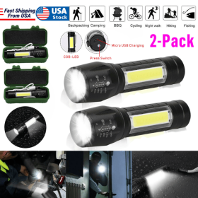 2Pcs Mini Zoomable LED Flashlight USB RechargeableCamping Hiking Flashlight Work light