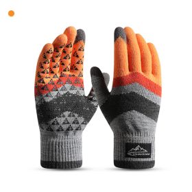 Winter Knit Gloves Men Women Fashion Warm Fleece Cycling Personality Windproof Triangular Non-Slip Touchscreen Wool Gloves (Gloves Size: One Size, Color: Orange)