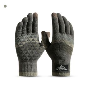 Winter Knit Gloves Men Women Fashion Warm Fleece Cycling Personality Windproof Triangular Non-Slip Touchscreen Wool Gloves (Gloves Size: One Size, Color: Green)