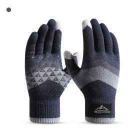 Winter Knit Gloves Men Women Fashion Warm Fleece Cycling Personality Windproof Triangular Non-Slip Touchscreen Wool Gloves (Gloves Size: One Size, Color: Blue)