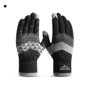 Winter Knit Gloves Men Women Fashion Warm Fleece Cycling Personality Windproof Triangular Non-Slip Touchscreen Wool Gloves (Gloves Size: One Size, Color: Black)