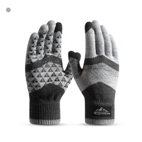 Winter Knit Gloves Men Women Fashion Warm Fleece Cycling Personality Windproof Triangular Non-Slip Touchscreen Wool Gloves (Gloves Size: One Size, Color: gray)